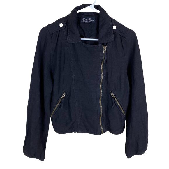 Lucky Brand Jackets & Blazers - Lucky Brand Womens Linen Blend Moto Biker Jacket Black Sz S Grunge Streetwear